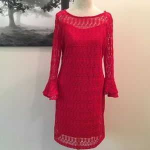 Sandra Darren Red Crochet Lace Dress